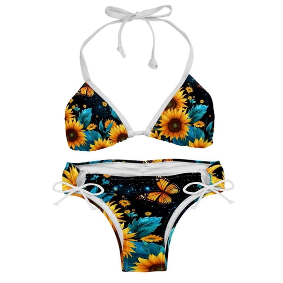 Starry Sky Sunflower Butterfly Detachable Sponge Adjustable Strap Bikini Set - Two-Pack for Beach and Pool Swimwear