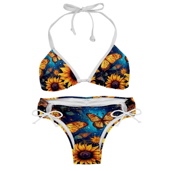 Starry Sky Sunflower Butterfly Detachable Sponge Adjustable Strap Bikini Set - Two-Pack for Beach and Pool Swimwear