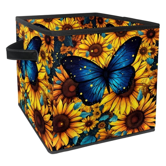Starry Sky Sunflower Butterfly Foldable Storage Containers with Handle, 10.8"x10.5"x10.6", Large Capacity Toy Storage Box