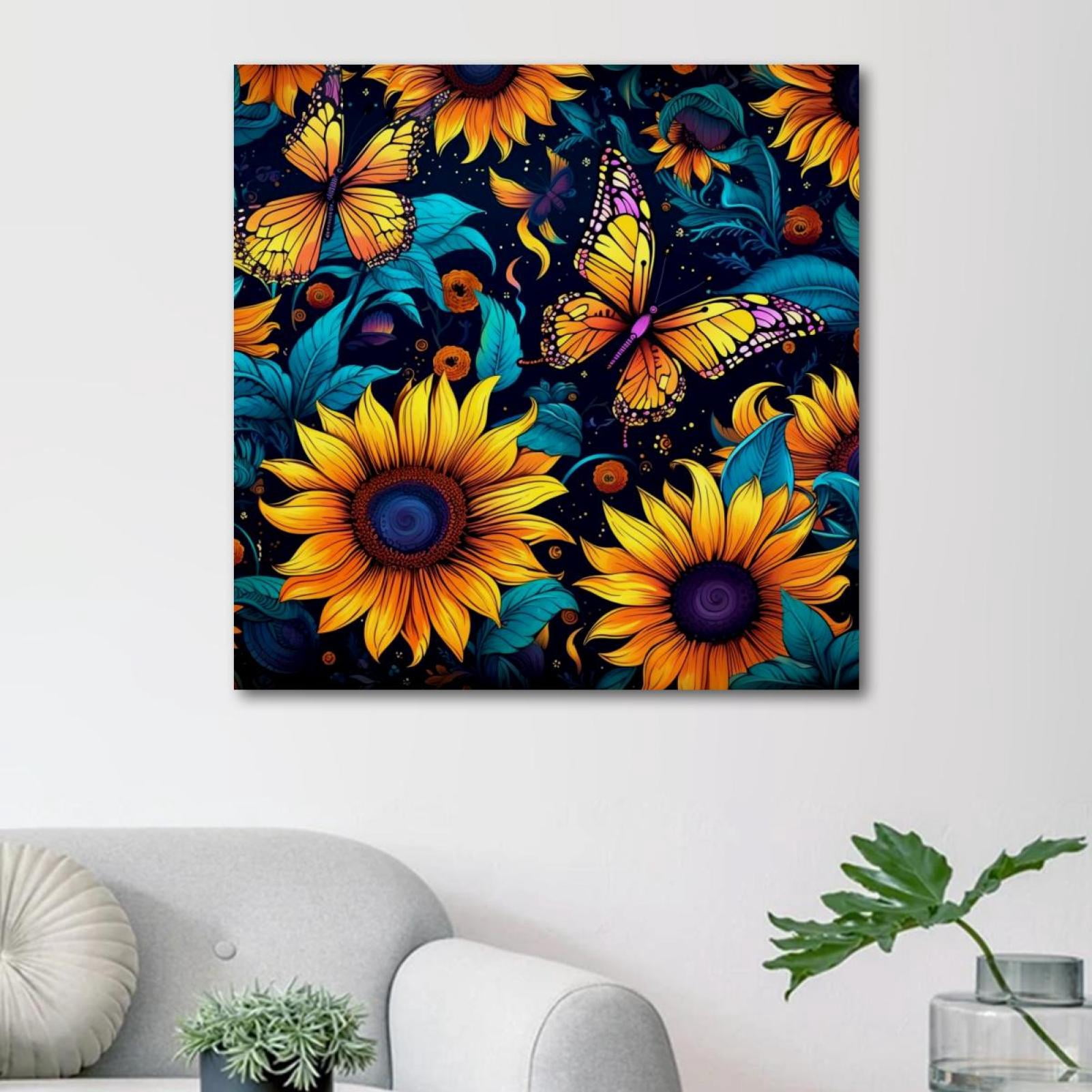 Starry Sky Sunflower Butterfly Pattern Canvas Wall Art Paintings for ...