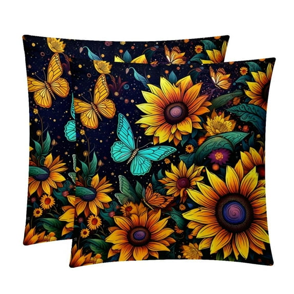 Starry Sky Sunflower Butterfly Pillow Covers Inserts Set with Unique Patterns - 16x16, 18x18, 20x20 Inches - 2 Pack Decorative Throw Pillow Covers for Home Decor and More