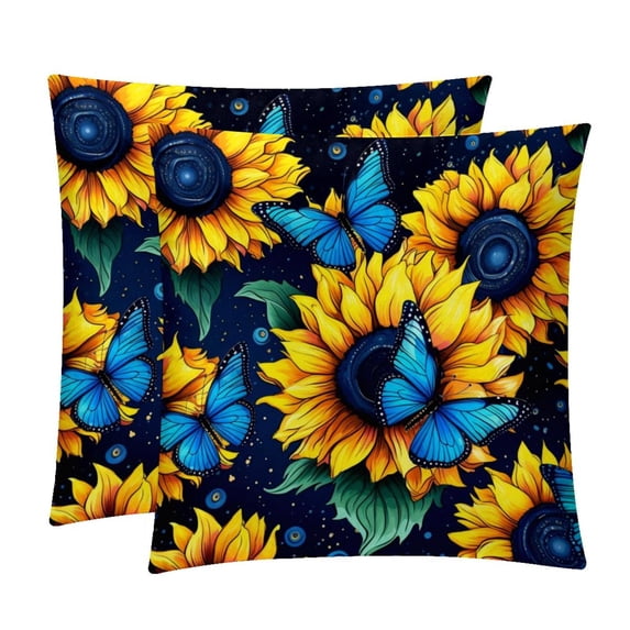 Starry Sky Sunflower Butterfly Pillow Covers Set of 2 with Unique Patterns for Bed, Chair, and Throw Pillows - Available in 16x16, 18x18, and 20x20 Inchesfor Various Occasions