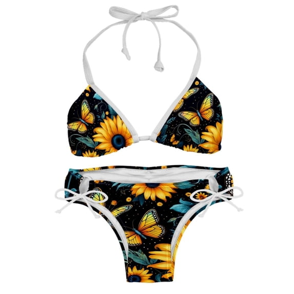 Starry Sky Sunflower Butterfly Swim Wear Bikini Set with Detachable Sponge & Adjustable Strap, Two-Pack for Versatile Swimming Suit Styles