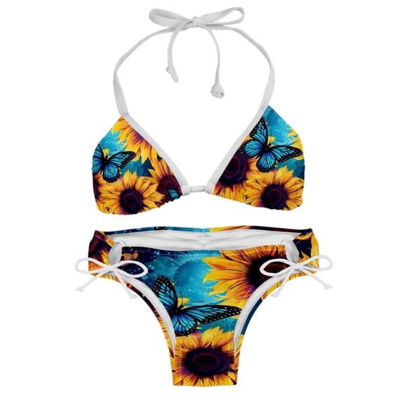 Starry Sky Sunflower Butterfly Swimsuit Women Bikinis: Detachable Sponge Adjustable Strap Bikini Set Two-Pack Beach Pool Vacation.