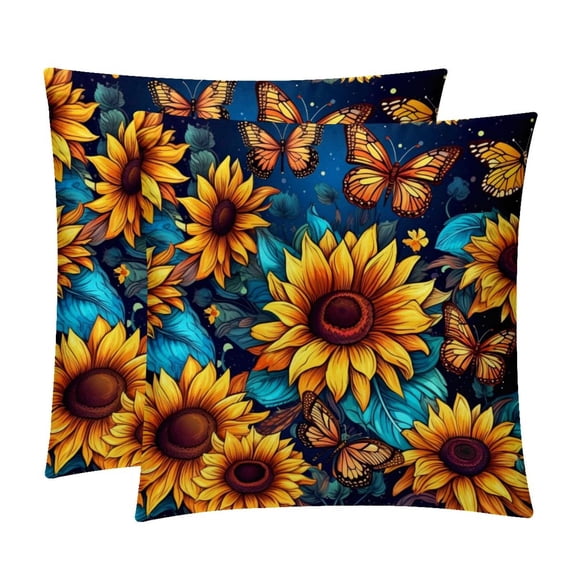 Starry Sky Sunflower Butterfly with Unique Patterns Covers - Set of 2 Throw Pillows for Home Decor - Available in 16x16, 18x18, 20x20 Inches for Various Occasions