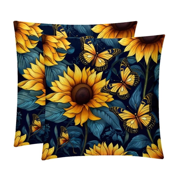 Starry Sky Sunflower Butterfly Velvet Throw Pillow Covers Inserts in 16x16, 18x18, and 20x20 Inches - Set of 2 - Unique Patterns for Throw Pillow Covers for All Occasions