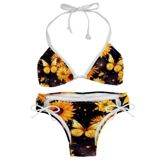 Starry Sky Sunflower Butterfly Women's Swim Suit Bikini Set with Detachable Sponge and Adjustable Strap, Two-Pack, Ideal for Beach and Pool, One-Piece Swimsuits Included