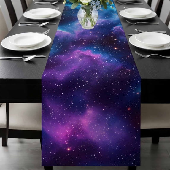 Starry Sky Table Runner 72 Inches Long, Modern Rustic Blue Purple Ombre Star Night Kitchen Coffee Dining Table Decoration for Home Party Birthday Wedding Home Decor 13x72 Inches