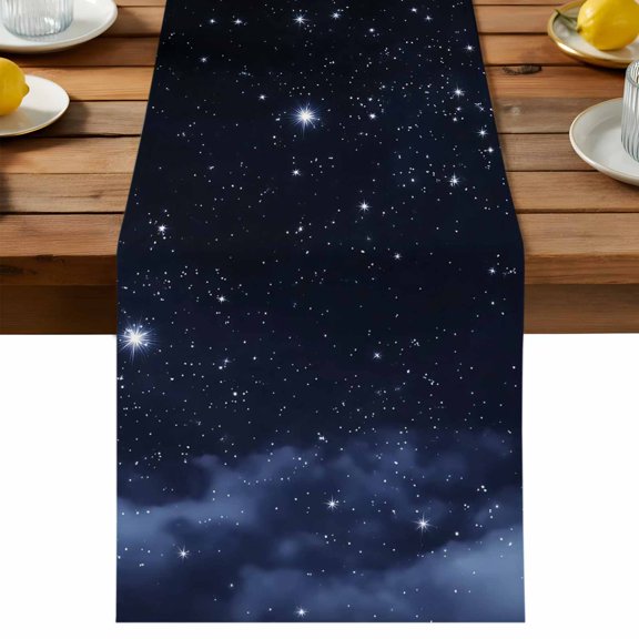 Starry Sky Table Runner, Dreamlike Night Universe Gradient Cotton Linen Table Cloth, Tablerunner for Kitchen Dining Party Wedding Home Decor 13x36 Inch