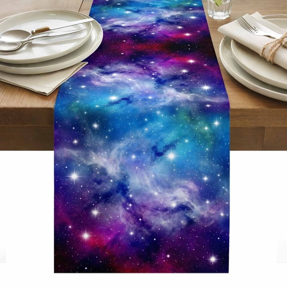 Starry Sky Table Runner Galaxy Outer Space Universe Star Night Tablerunners 13 x 36 Inch, Table Decorations Tabletop Scarf for Summer Gathering Holiday Farmhouse Kitchen Dining Decor
