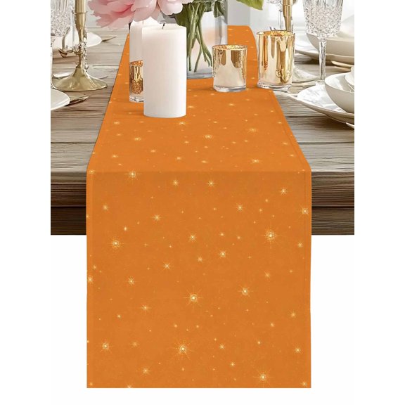 Starry Sky Table Runners 48 Inches Long Modern Tiny Stars Orange Background Kitchen Dining Table Runner Dresser Scarves for Party Coffee Holiday Party Decor