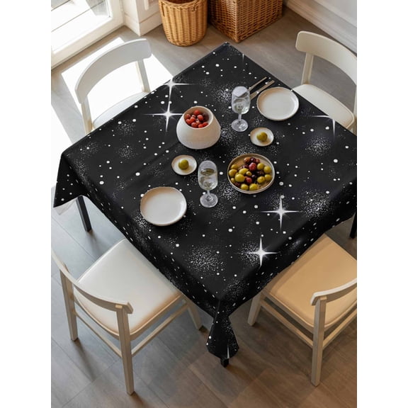 Starry Sky Tablecloth Square Table Cloth 54x54, Waterproof Tablecloth Outdoor Table Cloth, Modern Black Abstract Dots Stars Aesthetic Washable Table Cover for Kitchen Dinning Party