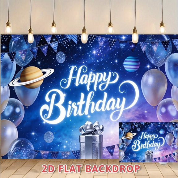 Starry Sky Themed Happy Birthday Backdrop, Party Decor Banner, Photography Background Cloth, Suitable For Indoor And Outdoor Birthday Party Events, Birthday Celebration Photo Booth Backdrop