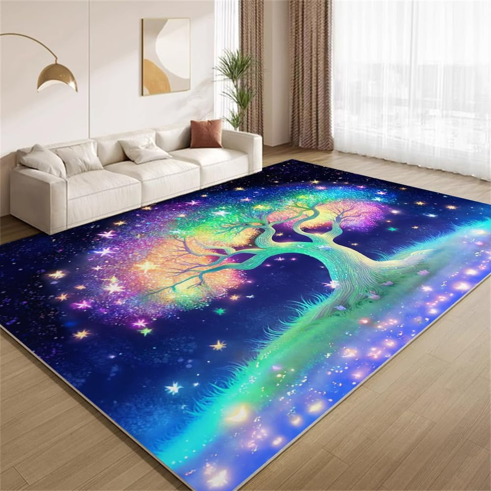 Starry Sky Tree Glowing Butterfly Fairy Rugs, Forest Tree Fantasy Rugs ...