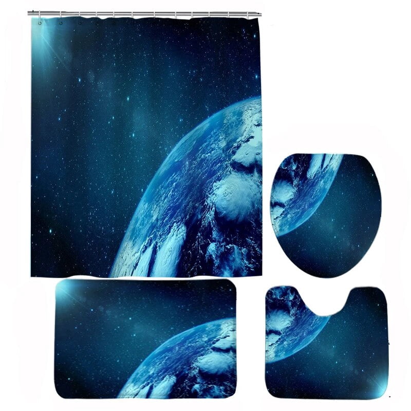 Starry Sky Universe Shower Curtain Set Outer Space Planet Bathroom ...