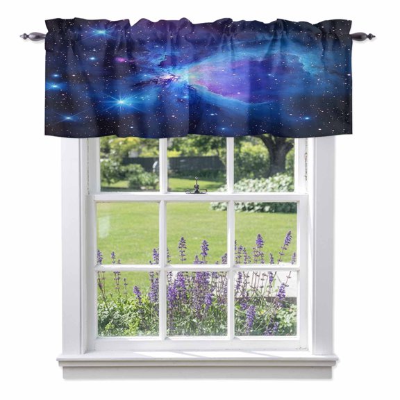 Starry Sky Valances for Windows Shinny Stars Blue Romantic Universe Modernism Rod Pocket Cafe Window Treatments Valance Curtains for Kitchen Bathroom Laundry Basement Windows 54"x18"