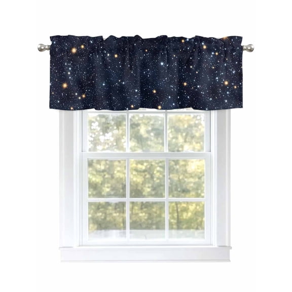 Starry Sky Valances for Windows Universe Galaxy Shinny Stars Blue Sky Retro Rod Pocket Curtains Valance Short Window Treatment Drapes for Living Room, Bedroom Bathroom 60" W x 14" L