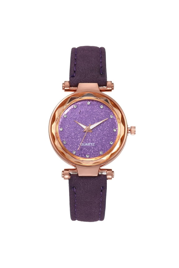 Starry-Sky Watch Frosted Belt Silver Pink Diamond Face Ladies Watch