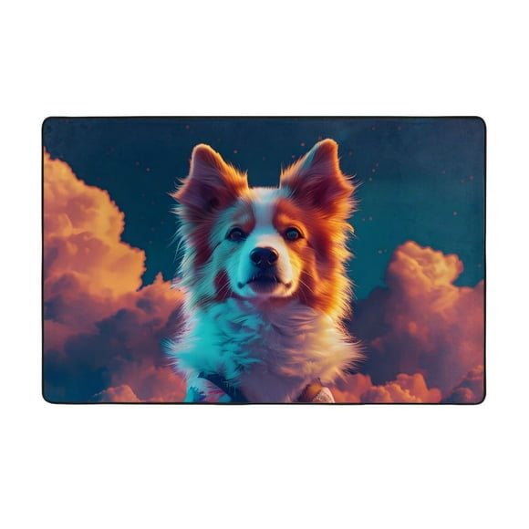 Starry Sky White Cloud Puppy Shaggy Area Rug, Rugs for Living Room Bedroom Non Slip Door Mat Indoor Carpet Machine Washable Nursery Home Decor Floor Mats for Entryway 60x39in-#