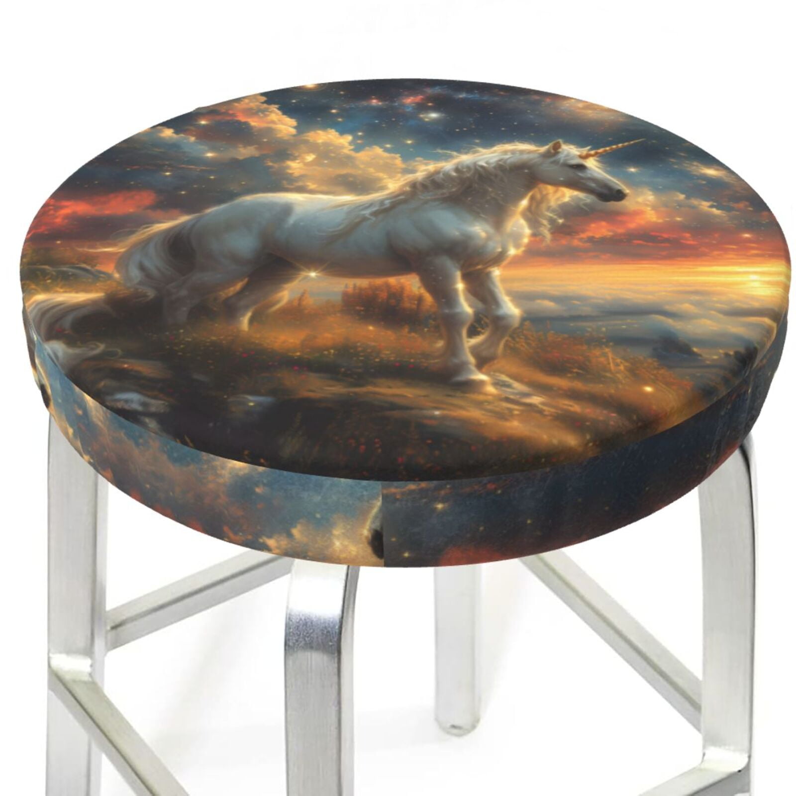 Starry Sky White Horse Bar Stool Covers - Stretch Round Seat Covers ...