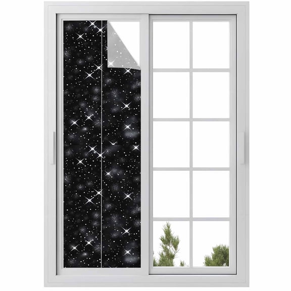 Starry Sky Window Privacy Film, Modern Black Abstract Dots Stars Aesthetic Static Cling UV Sun Blocking Heat Control Window Tint, Non-Adhesive One Way Windows Privacy Cover 17.7''x78.7''