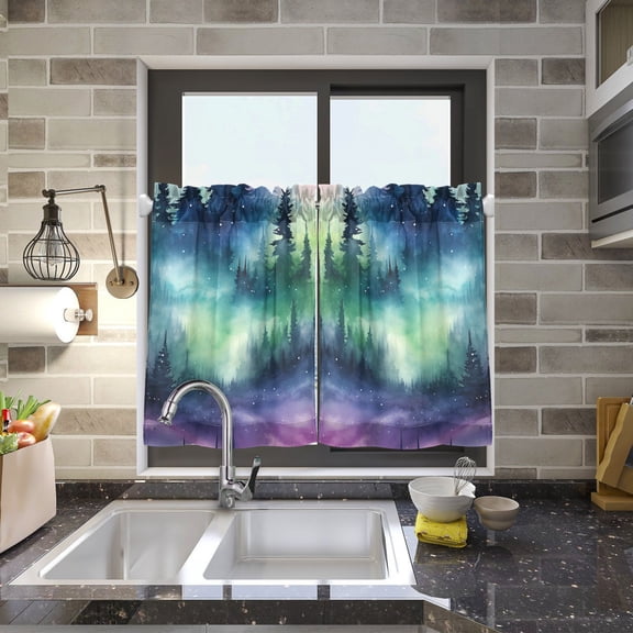 Starry Sky and Trees Kitchen Curtains Half Tier Curtain 2 Rod Pockets Bathroom Bedroom Cupborad Living Room 27"x24"