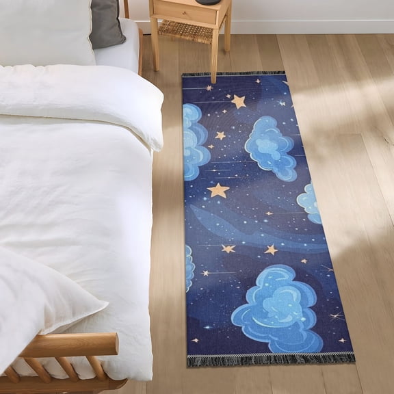 Starry Sky with Clouds Bedroom Runner Rug 2'x 6' Non Slip Carpet Indoor Home Area Rug Living Room