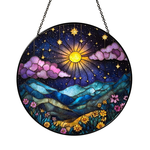 Starry Sky with Clouds Stained Glass Style Window Hanging2301