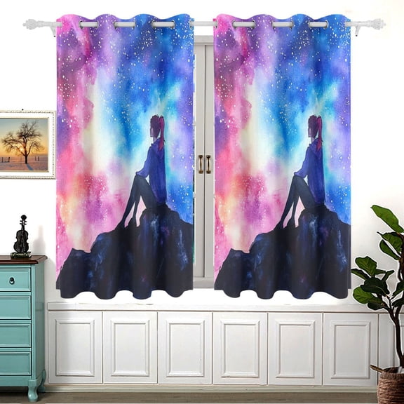 Starry Sky with Dreamy Colors Blackout Curtains for Living Room Bedroom 55W x 54L Insulated Window Drapes 2 Panels