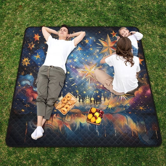 Starry Sky with Stars Beach Blanket Outdoor Picnic Blanket 78"x 78" Waterproof Foldable for Beach Camping Travel Hiking Grass Lawn Park