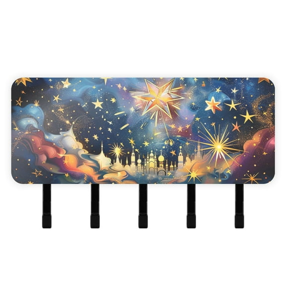 Starry Sky with Stars Mail Holder Organizer Wall Mount with Shelf Key Holder Key Rack with 5 Key Hooks for Wall Decorative