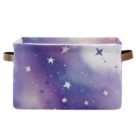 Starry Sky with Stars Storage Basket Large Foldable Storage Bin Laundry Baskets Toys Box Book Foldable Organizer Bag 14.2x10.2x8.3 Inches 1 PC
