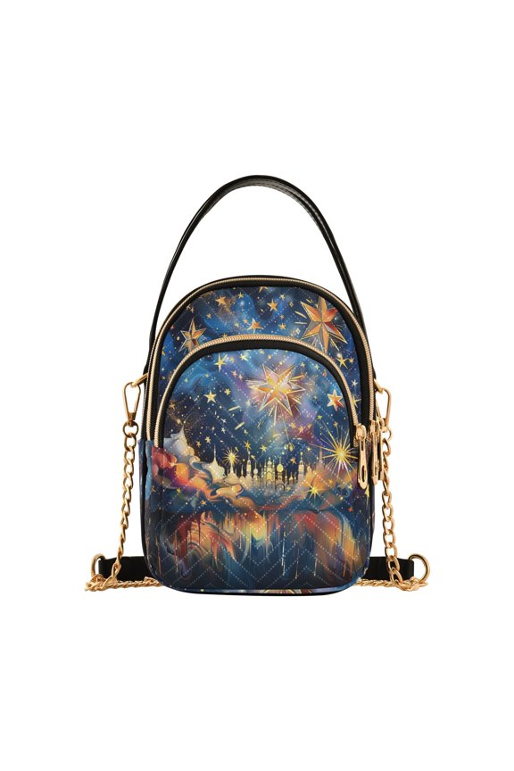 Starry Sky with Stars Women Quilting Handbags Shoulder Bag Cross Body Bag with Crossbody Strap Hobo Bags Chain Strap