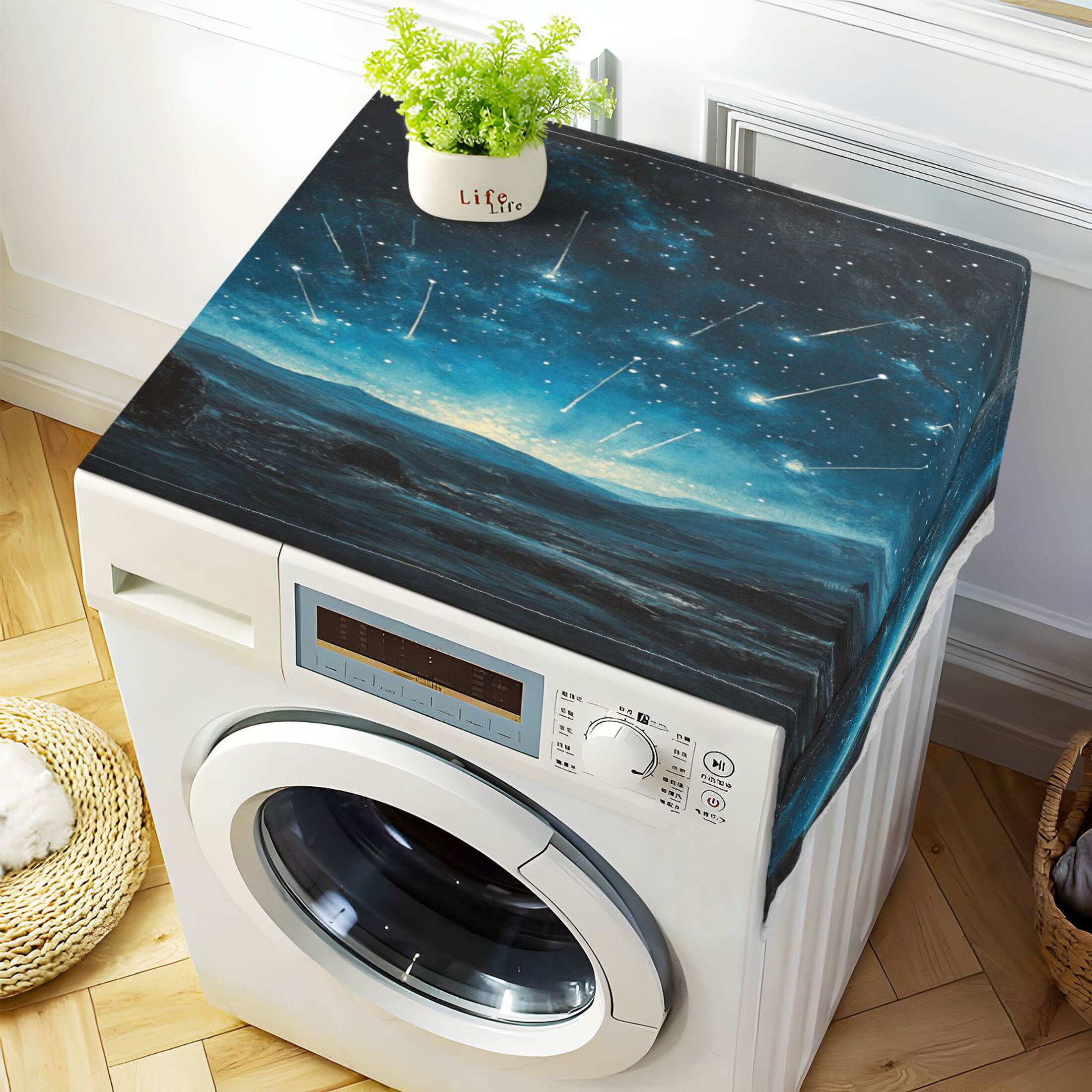 Starry SkyWasher and Dryer Covers Dust-Proof and Oil Resistant Fridge Cover with 4 Storage Pockets Washing Machine Top Cover for Laundry Kitchen Home 51.2 x 22 In