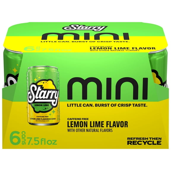 Starry Mini Soda Lemon Lime 7.5 fl oz, 6 Count