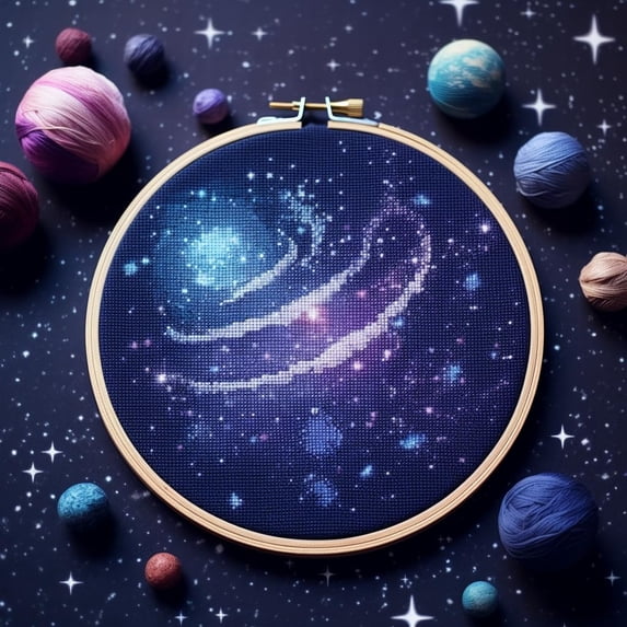 Starry Space Planet Stamped Cross Stitch Kits for Beginners Easy with Hoop 11CT Needlepoint Embroidery DIY Counted Cross Stitch Kits Art Craft Wall Decoration 35x35cm(1)