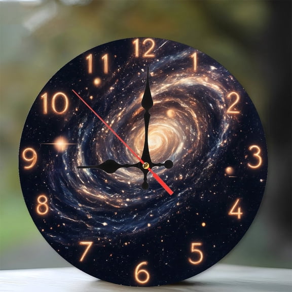 Starry Spiral Wall Clock Universe Space Decor 10-Inch Silent Wooden Wall Clock, Battery Operated (AA Batteries Not Included), Artistic Home Decor