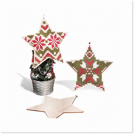 Starry Stitch 4-Piece Wooden Cross Stitch Kit with 5 Colors Embroidery Thread and Instruction - DIY Wooden Hanging Ornament Set