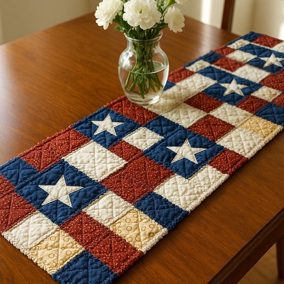 Starry Stripes Quilted Table Runner, USA 250th Year Freedom Celebration Runner, Spring Table Runner, Mother's Day Gift