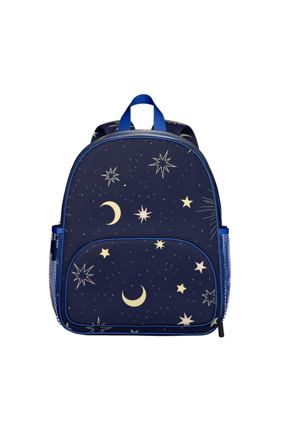 Starry Student Backpack – Gothic Celestial Moon Astrology Print With Starry Night Cosmic Mystical Spiritual Golden Witchy Pattern