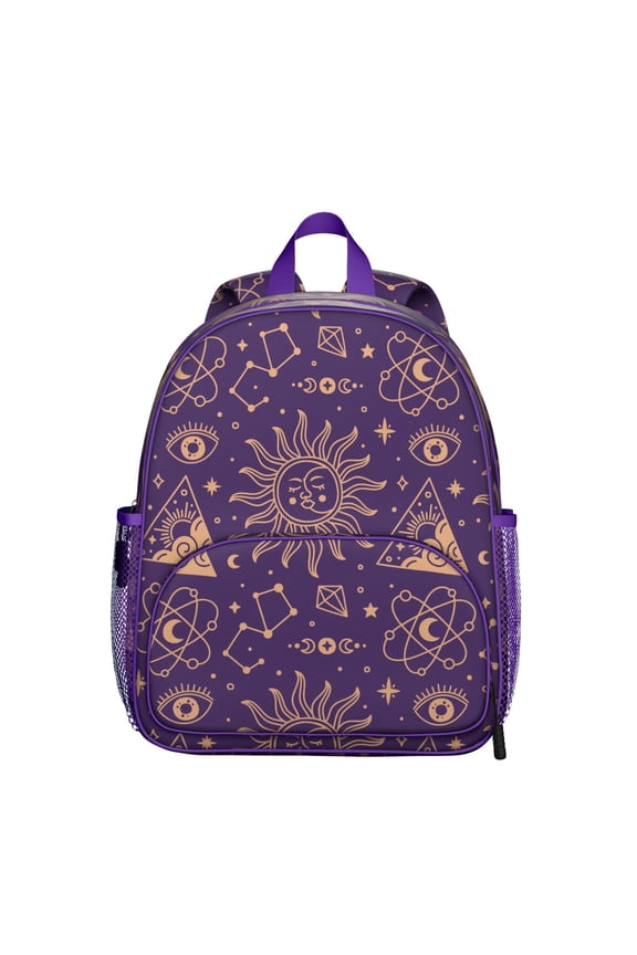 Starry Student Backpack – Gothic Celestial Moon Astrology Print With Starry Night Cosmic Mystical Spiritual Golden Witchy Pattern
