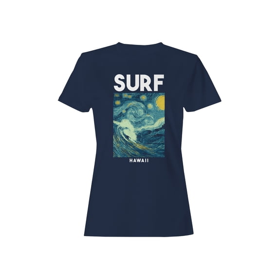 Starry Surf in Hawaii Graphic Women's Navy T-Shirt