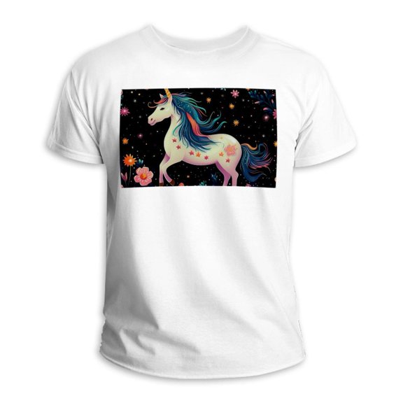 Starry Unicorn Classic White Cotton T-Shirt for Men - Soft Crewneck Tee Made with 100% Cotton- Stylish and Versatile Design - Size Options Available