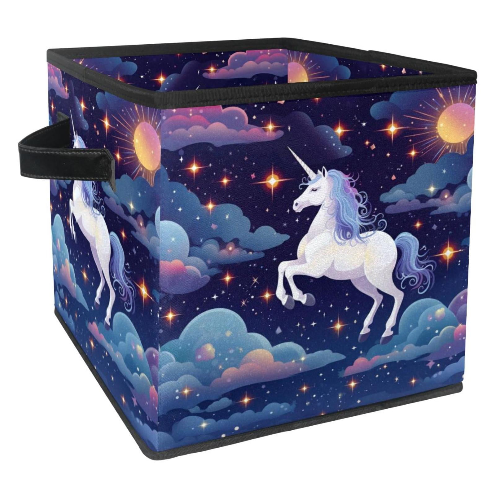 Starry Unicorn Foldable Storage Cubes with Handle, 10.8"x10.5"x10.6