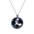 thumbnail image 1 of Starry Unicorn Glass Design Circular Pendant Women's Necklace, 1 of 5