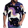 thumbnail image 1 of Starry Unicorn Men's Casual Printed Button Down Short Sleeve Poplin Hawaiian Beach Shirt with Spread Collar Tops, 1 of 6