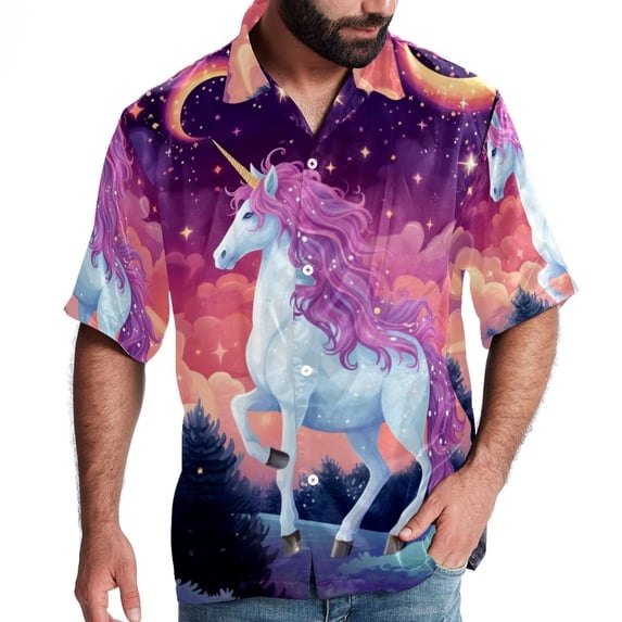 Starry Unicorn Men's Casual Short Sleeve Button Down Shirts - Printed Summer Beach Tops for Men and Women