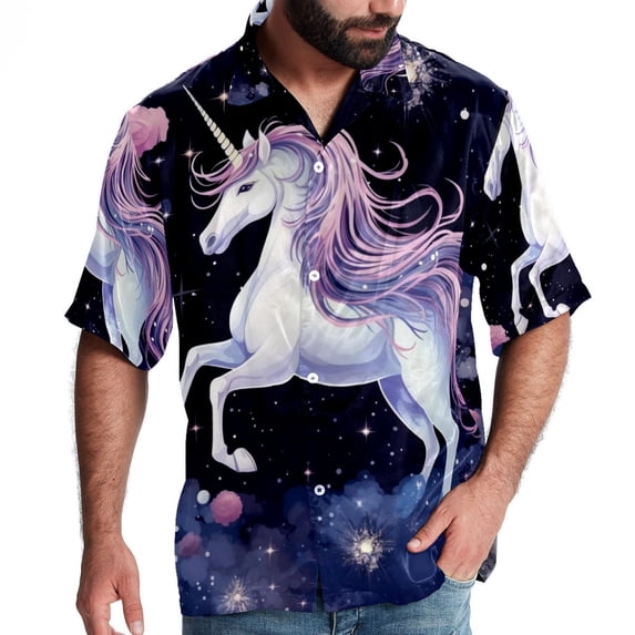 Starry Unicorn Men's Short Sleeve Button Down Spread Collar Beach Shirts