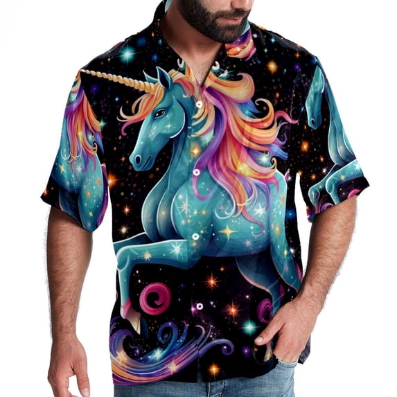 Starry Unicorn Men's Short Sleeve Hawaiian Beach Shirt Casual Printed Button Down Summer Unisex Casual Shirt