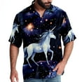 thumbnail image 1 of Starry Unicorn Men's Short Sleeve Hawaiian Beach Shirts, Casual Printed Button Down Spread Collar Tops, Summer Unisex Style, 1 of 6